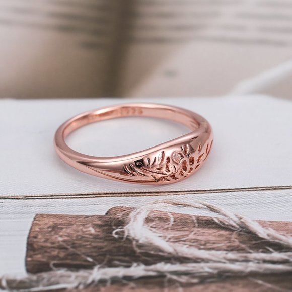 14K Rose Gold Plated Flower Carved Unique Vintage Rings for Women, L022 - Picture 4 of 8